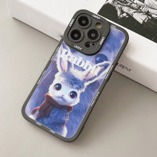 For iPhone XR Liquid Silicone Oil Painting Rabbit Phone Case(Black Blue Grey) by buy2fix