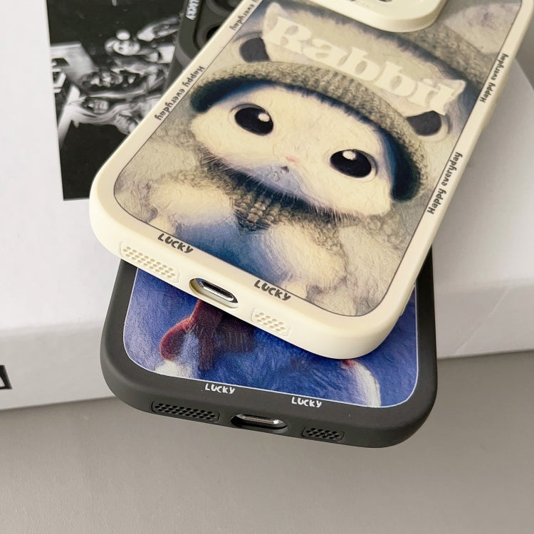 For iPhone XR Liquid Silicone Oil Painting Rabbit Phone Case(Black Blue Grey) by buy2fix