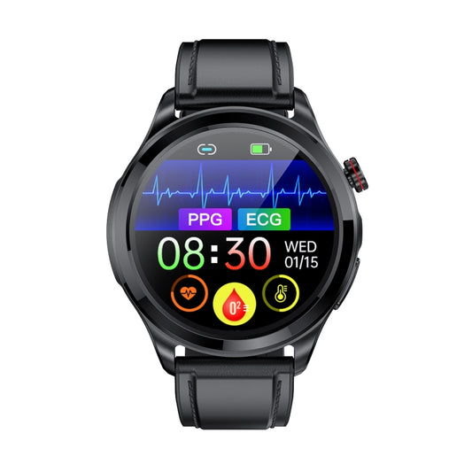 TK22 1.39 inch IP67 Waterproof Leather Band Smart Watch Supports ECG / Non-invasive Blood Sugar(Black) by buy2fix