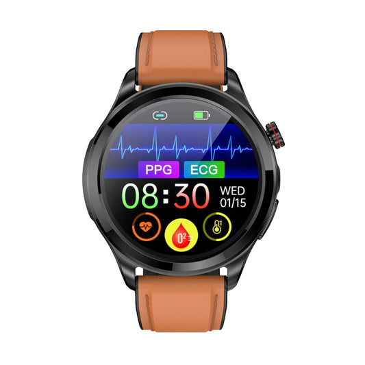 TK22 1.39 inch IP67 Waterproof Leather Band Smart Watch Supports ECG / Non-invasive Blood Sugar(Brown) by buy2fix