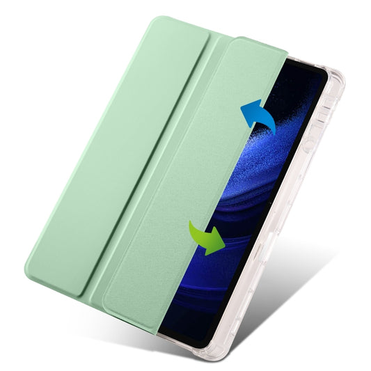 For Xiaomi Pad 6 / 6 Pro 3-fold Clear TPU Smart Leather Tablet Case with Pen Slot(Green) by buy2fix