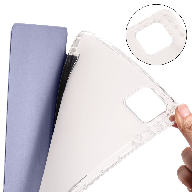 For Xiaomi Pad 6 / 6 Pro 3-fold Clear TPU Smart Leather Tablet Case with Pen Slot(Lavender Purple) by buy2fix