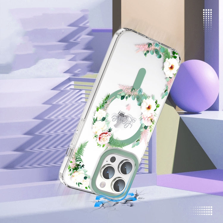 For iPhone 14 Pro MagSafe Magnetic TPU Phone Case(White Pink Rose) by buy2fix
