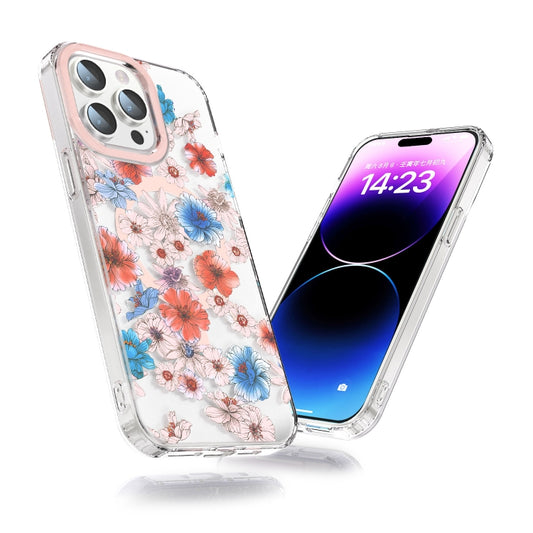 For iPhone 11 Pro Max MagSafe Magnetic TPU Phone Case(White Blue Flower) by buy2fix