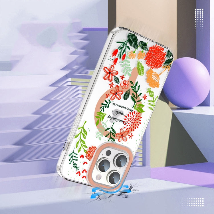 For iPhone 11 MagSafe Magnetic TPU Phone Case(Red Flowers and Green Leaves) by buy2fix