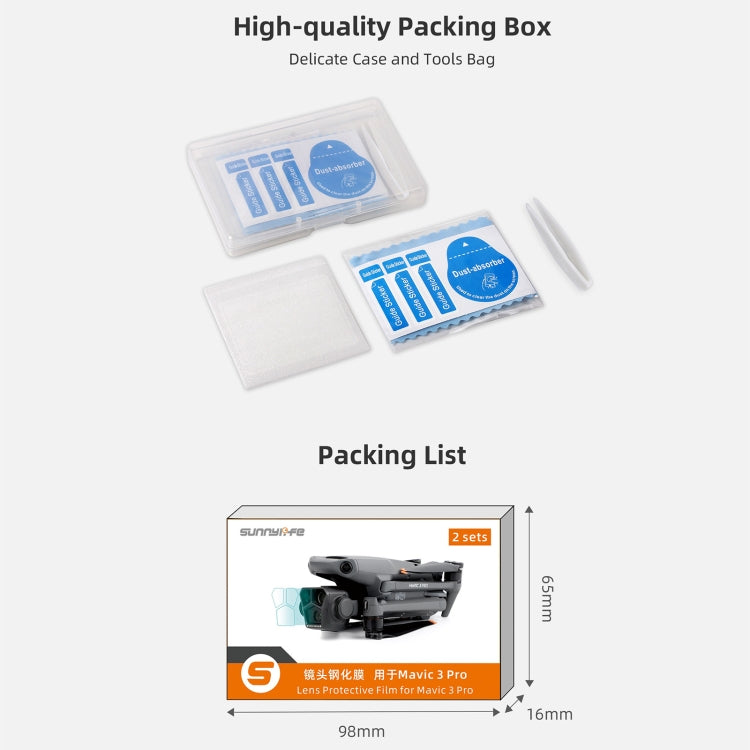 For DJI Mavic 3 Pro Sunnylife M3P-BHM578 2 Sets HD Explosion-proof Tempered Glass Film by Sunnylife