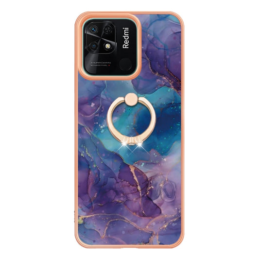 For Xiaomi Redmi 10C Electroplating Marble Dual-side IMD Phone Case with Ring(Purple 016) by buy2fix