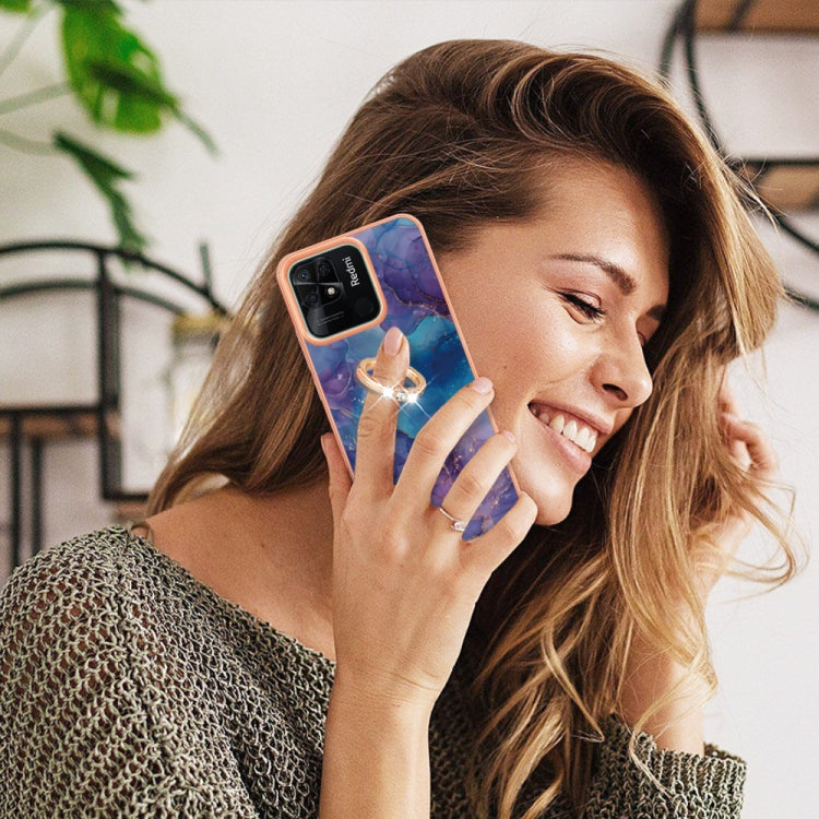 For Xiaomi Redmi 10C Electroplating Marble Dual-side IMD Phone Case with Ring(Purple 016) by buy2fix