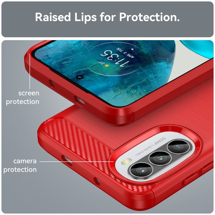 For Motorola Moto G52 Brushed Texture Carbon Fiber TPU Phone Case(Red) by buy2fix