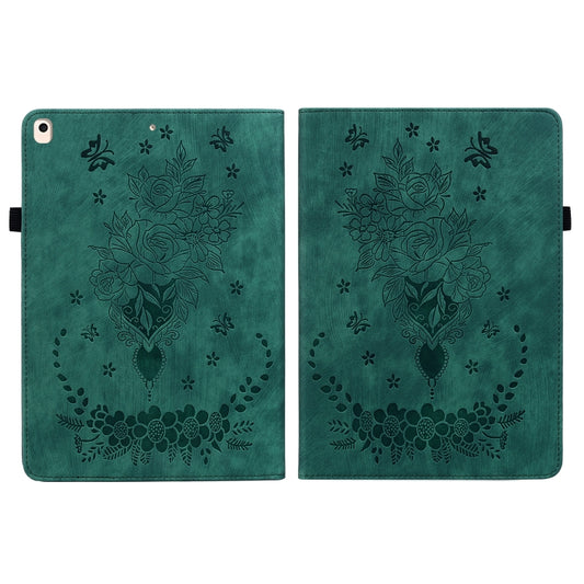 For iPad 10.2 2021 / Air 10.5 2019 Butterfly Rose Embossed Leather Smart Tablet Case(Green) by buy2fix