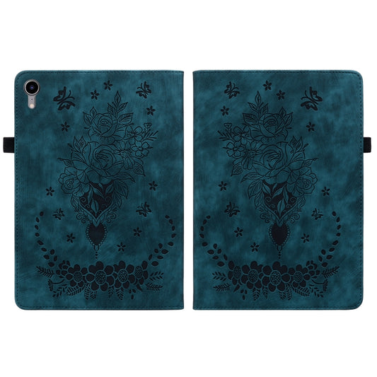 For iPad mini 2024 / mini 6 Butterfly Rose Embossed Leather Smart Tablet Case(Dark Blue) by buy2fix