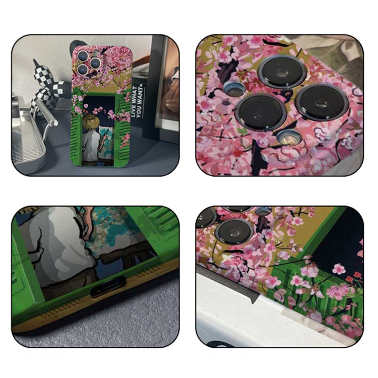 For iPhone 13 Pro Precise Hole Oil Painting Pattern PC Phone Case(Peach Blossom) by buy2fix