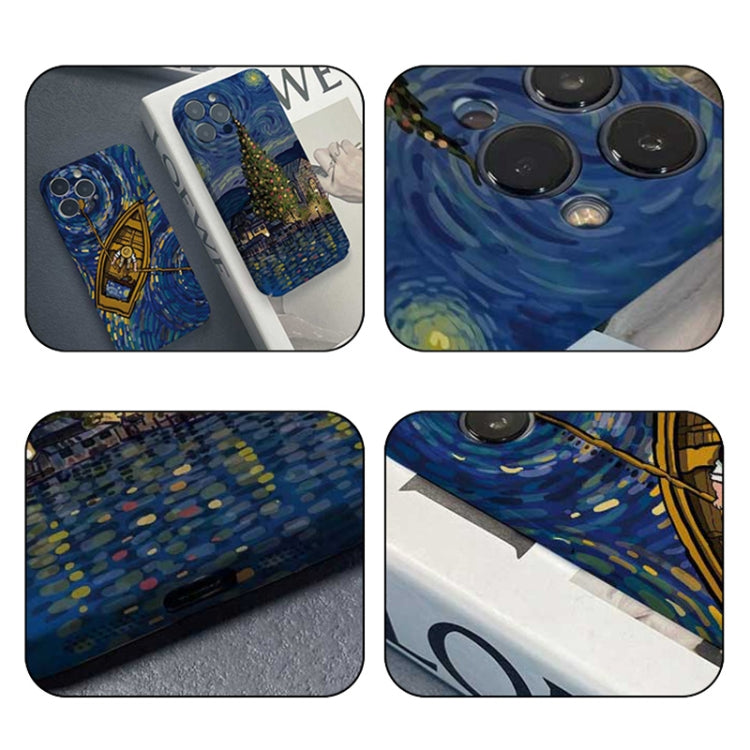 For iPhone 12 Precise Hole Oil Painting Pattern PC Phone Case(Boating) by buy2fix