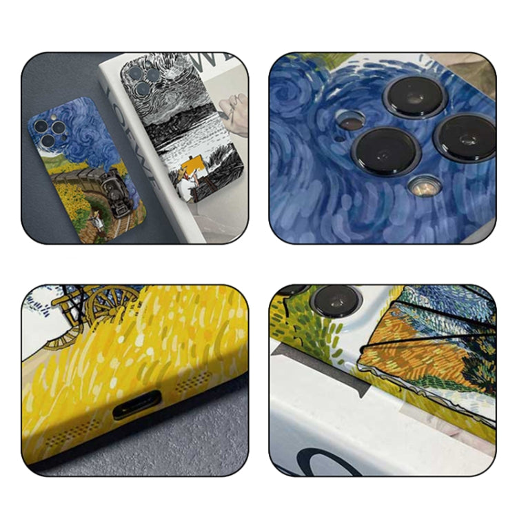 For iPhone 12 Pro Precise Hole Oil Painting Pattern PC Phone Case(Handcart) by buy2fix
