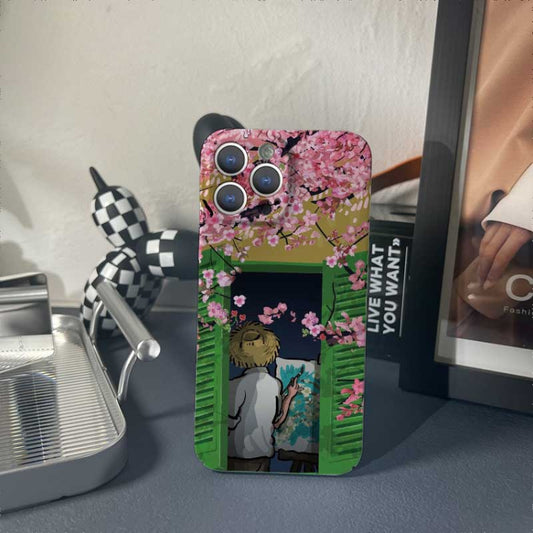 For iPhone 8 Plus / 7 Plus Precise Hole Oil Painting Pattern PC Phone Case(Peach Blossom) by buy2fix