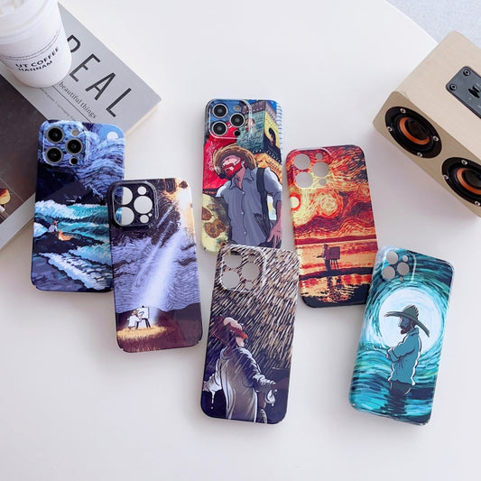 For iPhone 13 Precise Hole Oil Painting Pattern PC Phone Case(Rain) by buy2fix