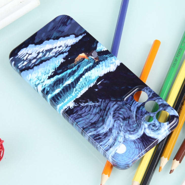 For Samsung Galaxy S22+ 5G Precise Hole Oil Painting Pattern PC Phone Case(Sea Wave) by buy2fix