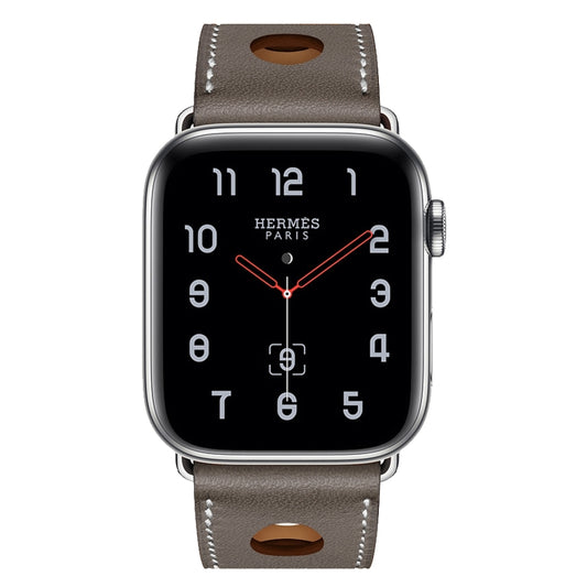 For Apple Watch Series 7 45mm / 6 & SE & 5 & 4 44mm / 3 & 2 & 1 42mm Leather Three Holes Watch Band(Grey) by buy2fix