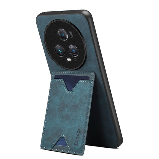 For Honor Magic5 Pro 5G Denior PU Back Cover Card Slot Holder Phone Case(Blue) by Denior