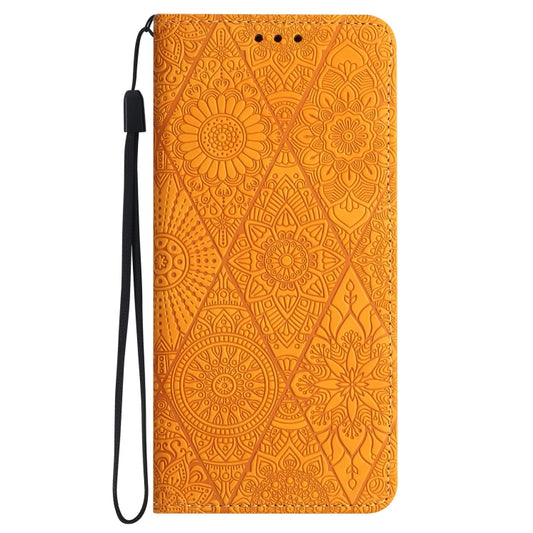 For Samsung Galaxy S22 Ultra 5G Ethnic Embossed Adsorption Leather Phone Case(Yellow) by buy2fix