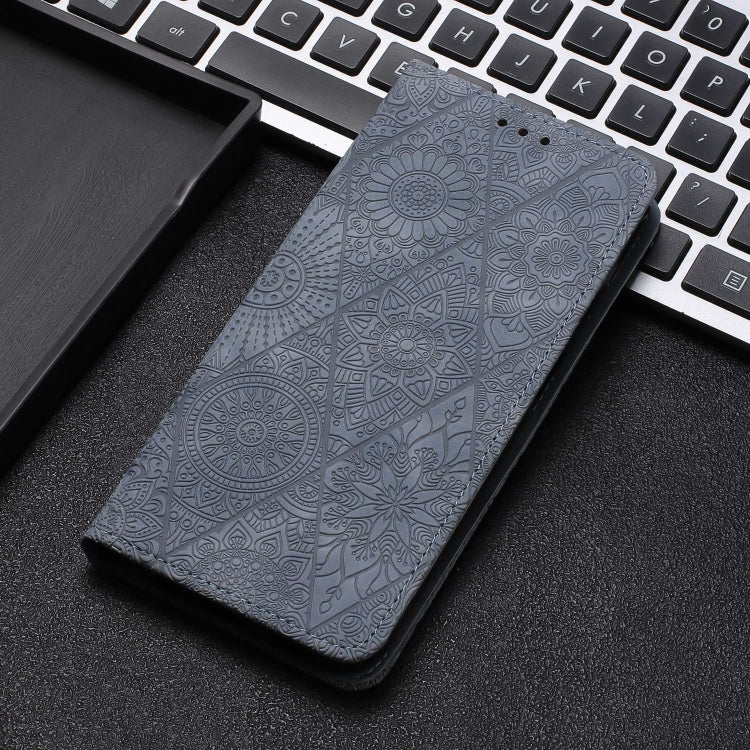 For Samsung Galaxy A02s 166mm Ethnic Embossed Adsorption Leather Phone Case(Grey) by buy2fix