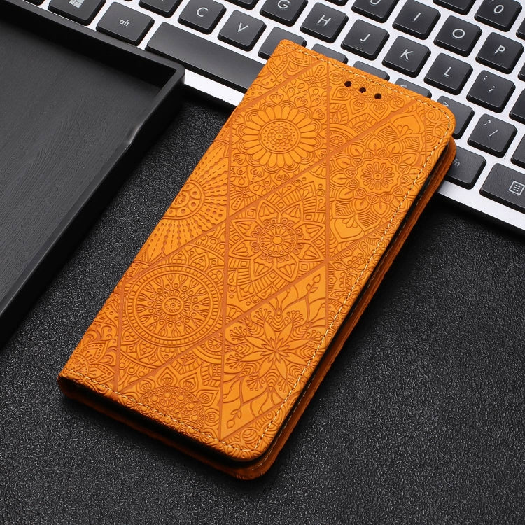 For Xiaomi Redmi 12C Ethnic Embossed Adsorption Leather Phone Case(Yellow) by buy2fix