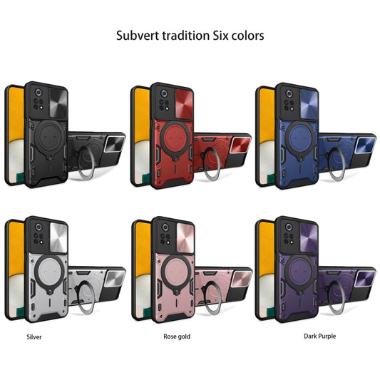 For Xiaomi Poco X4 Pro 5G CD Texture Sliding Camshield Magnetic Holder Phone Case(Pink) by buy2fix