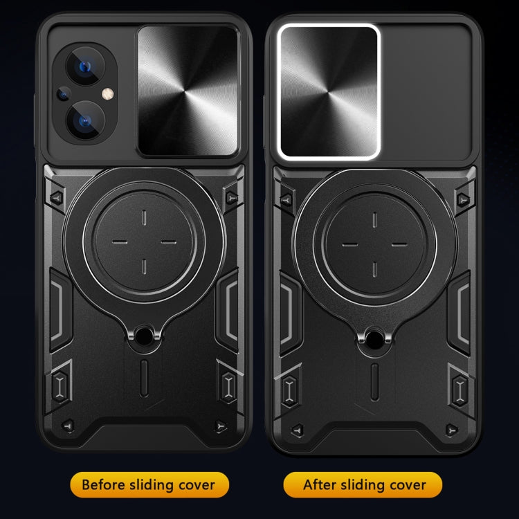 For Xiaomi Poco M5 5G CD Texture Sliding Camshield Magnetic Holder Phone Case(Silver) by buy2fix