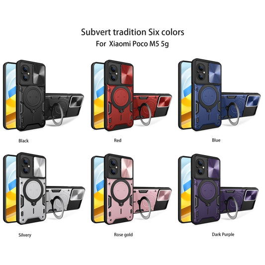 For Xiaomi Poco M5 5G CD Texture Sliding Camshield Magnetic Holder Phone Case(Purple) by buy2fix