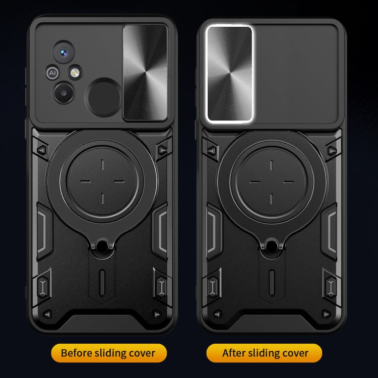 For Xiaomi Redmi 12C CD Texture Sliding Camshield Magnetic Holder Phone Case(Silver) by buy2fix