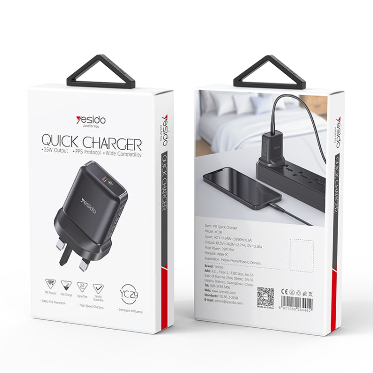 Yesido YC-29 PD 25W Type-C Port Fast Charger(UK Plug) by Yesido
