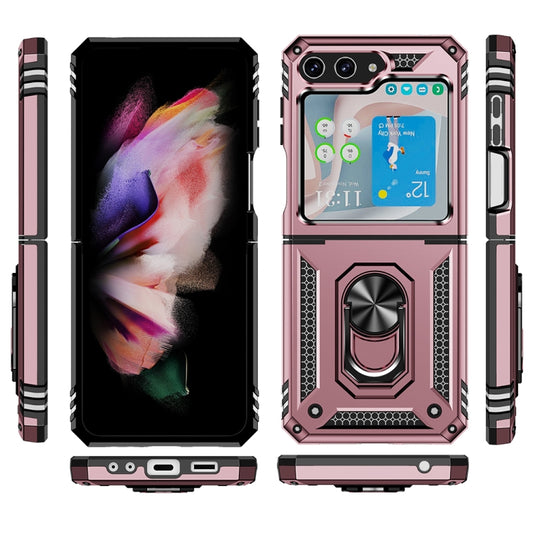 For Samsung Galaxy Z Flip5 Shockproof TPU + PC Phone Case with Holder(Rose Gold) by buy2fix