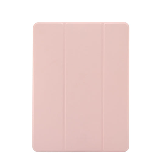 For iPad 10.2 2021 / 2020 / 2019 3-folding Electric Pressed Skin Texture Horizontal Flip Shockproof Transparent TPU + PU Leather Case with Holder & Pen Slot & Sleep / Wake-up Function(Light Pink) by buy2fix
