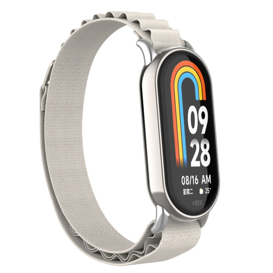For Xiaomi Mi Band 8 Metal Plug Loop Nylon Watch Band(Silver+Starlight) by buy2fix
