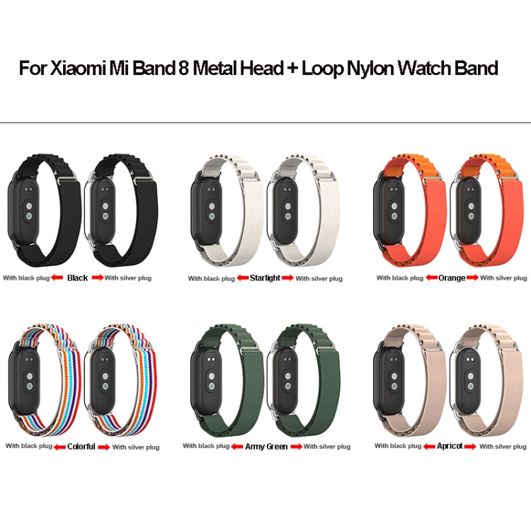 For Xiaomi Mi Band 8 Metal Plug Loop Nylon Watch Band(Black+Army Green) by buy2fix