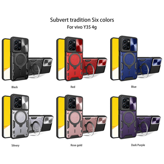 For vivo Y35 4G CD Texture Sliding Camshield Magnetic Holder Phone Case(Purple) by buy2fix