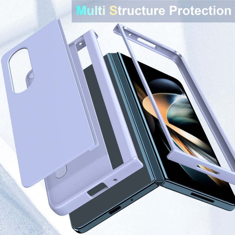For Samsung Galaxy Z Fold4 Skin Feel Fold Full Coverage Phone Case with Holder(Black) by buy2fix