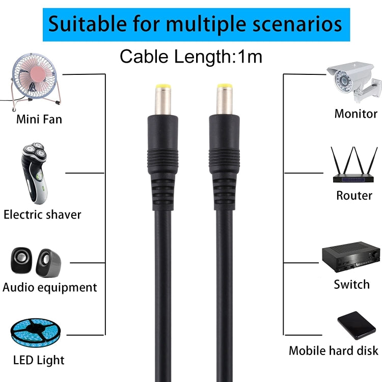 DC Power Plug 5.5 x 2.5mm Male to Male Adapter Connector Cable, Cable Length:1m(Black) by buy2fix