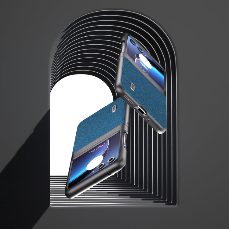 For Motorola Razr 40 Ultra ABEEL Genuine Leather Litchi Texture Phone Case(Blue) by buy2fix