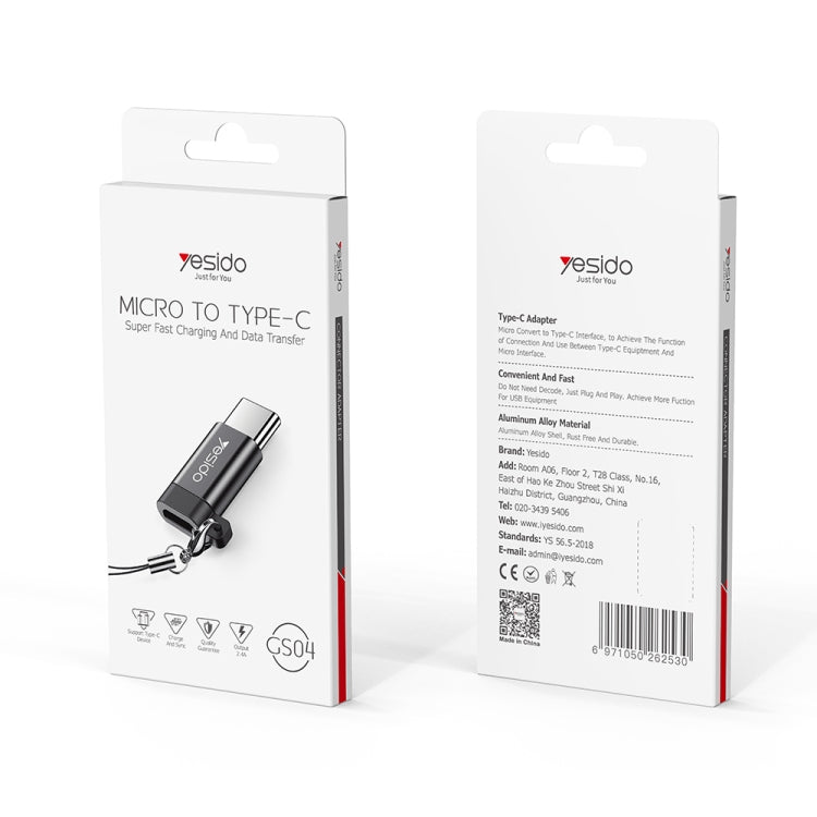 Yesido GS04 Type-C to Micro USB Mini Connector Adapter with Keychain(Black) by Yesido