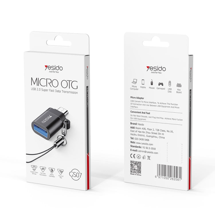 Yesido GS07 Micro USB to USB 2.0 OTG Mini Connector Adapter with Keychain(Black) by Yesido
