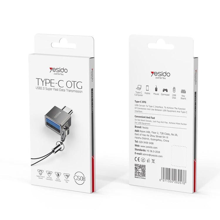 Yesido GS08 Type-C to USB 3.0 OTG Mini Connector Adapter with Keychain(Black) by Yesido