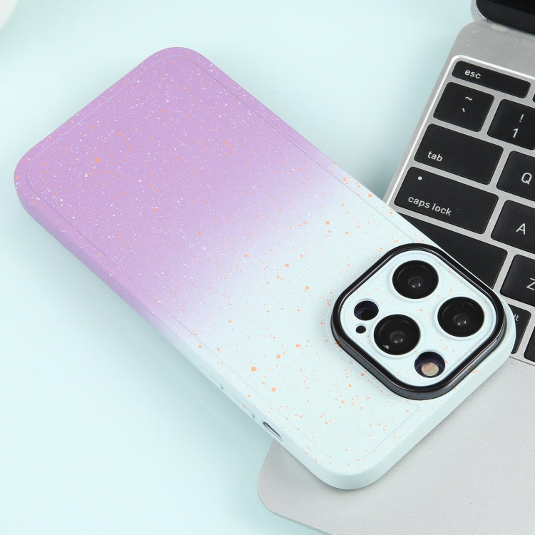For iPhone 14 Pro Gradient Starry Silicone Phone Case with Lens Film(White Purple) by buy2fix