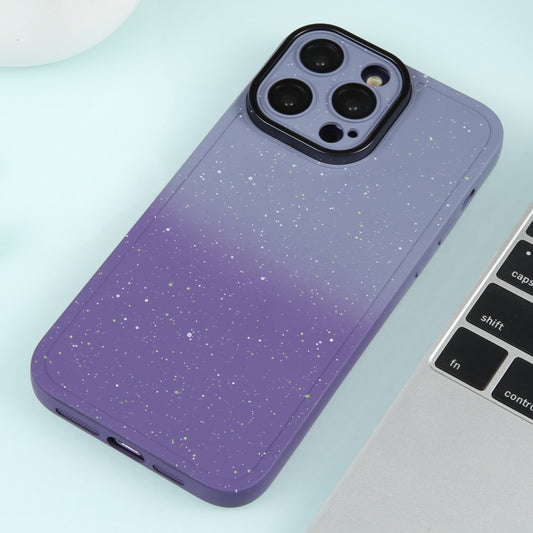 For iPhone 14 Pro Max Gradient Starry Silicone Phone Case with Lens Film(Grey Purple) by buy2fix