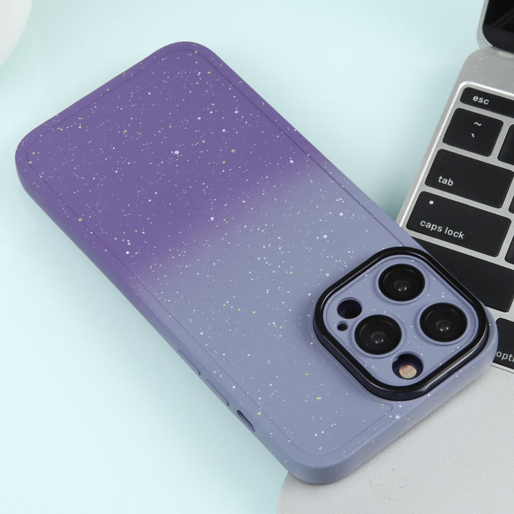 For iPhone 14 Pro Max Gradient Starry Silicone Phone Case with Lens Film(Grey Purple) by buy2fix