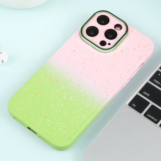 For iPhone 13 Pro Gradient Starry Silicone Phone Case with Lens Film(Pink Green) by buy2fix
