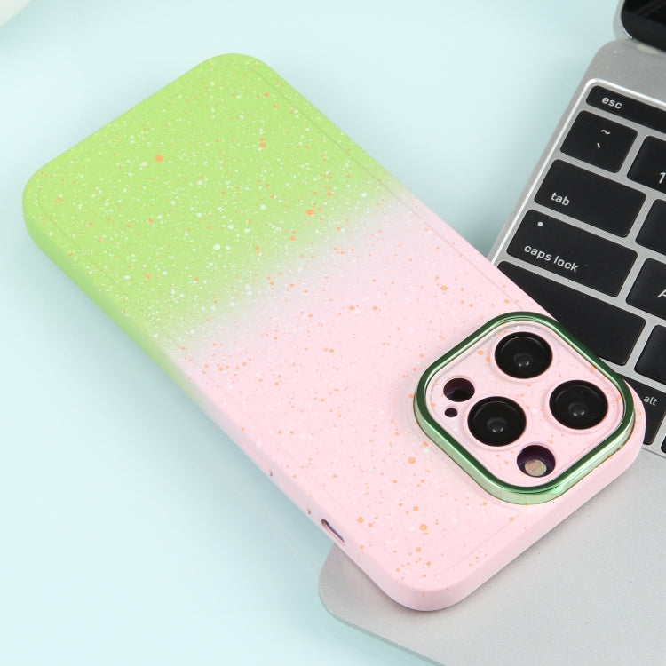 For iPhone 13 Pro Gradient Starry Silicone Phone Case with Lens Film(Pink Green) by buy2fix