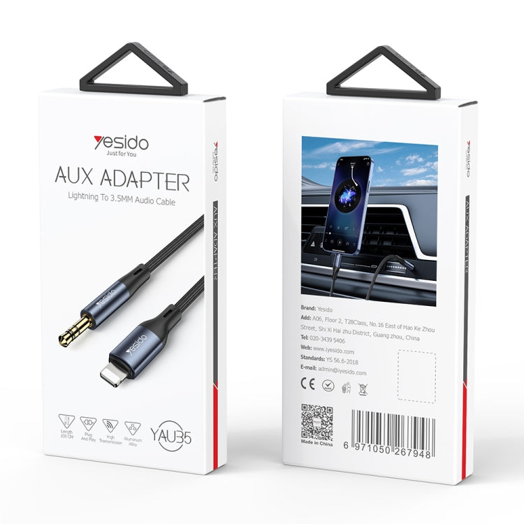 Yesido YAU35 8 Pin to 3.5mm AUX Audio Adapter Cable(Black) by Yesido