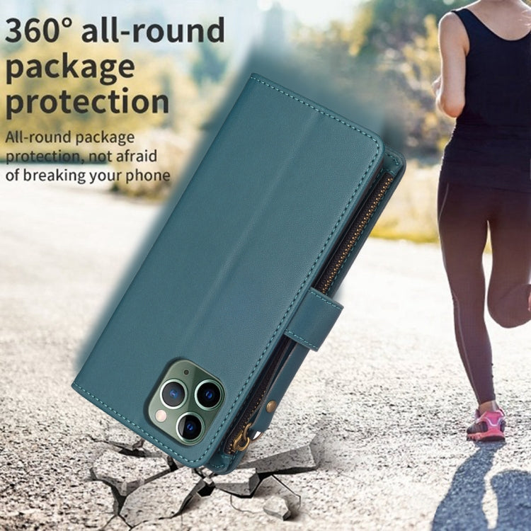 For iPhone 11 Pro Max 9 Card Slots Zipper Wallet Leather Flip Phone Case(Green) by buy2fix