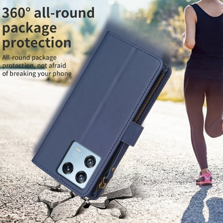 For Xiaomi 13 Pro 9 Card Slots Zipper Wallet Leather Flip Phone Case(Blue) by buy2fix